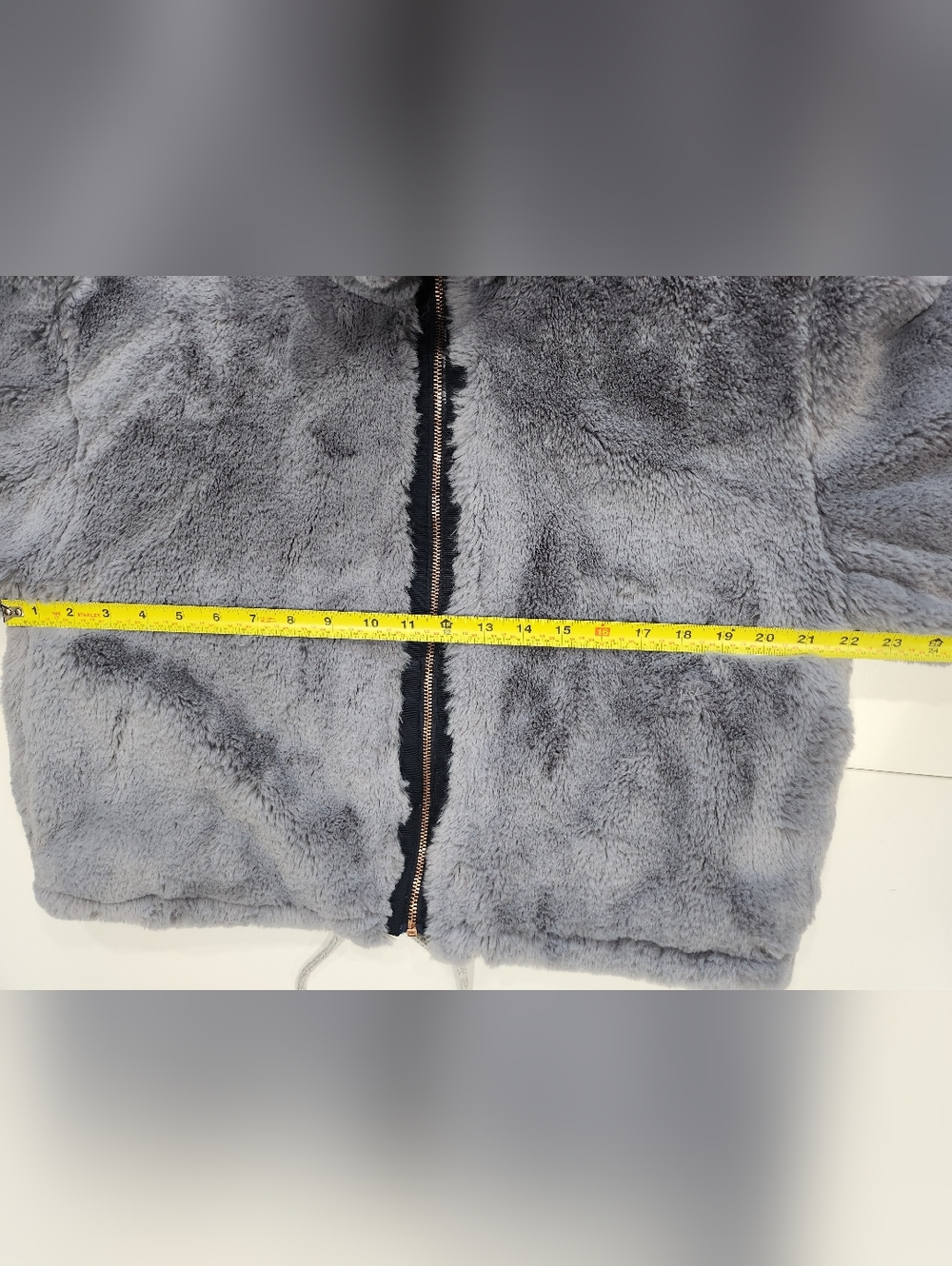 Anthropologie Elevenses Blue Gray Faux Fur Zip Up Teddy Jacket Plush Medium - Picture 12 of 14